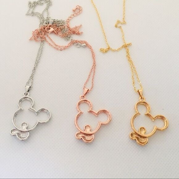 Disney Crystal Double Mickey Mouse Head Necklace NWT - Picture 5 of 8